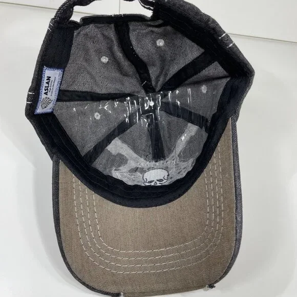 Aslan Black Distressed Embroidered “Hellrider” Scull Adjustable Baseball Hat - Picture 7 of 10